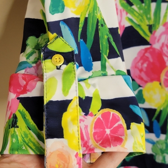 Vfish Vera Fishbaugh | Colorful Striped Floral Fruit V-neck Dress Size Medium - Picture 4 of 6